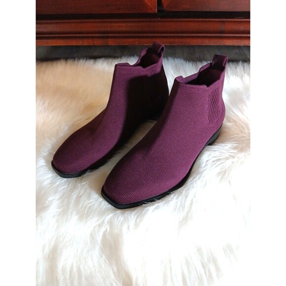 VIVAIA RYAN PRO Women Sz 7 Square Toe Water Repellent Knit Ankle Boots Burgundy - Picture 7 of 11
